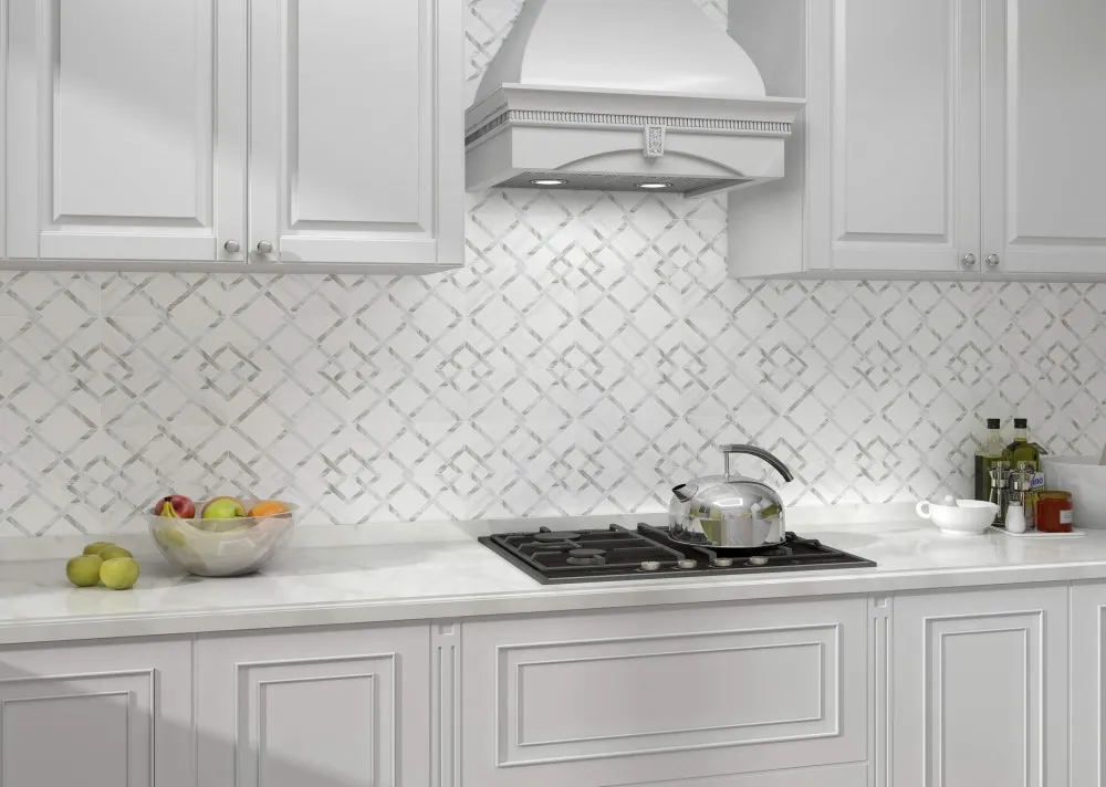 Elegant Shiraz White & Honed Calacatta Backsplash