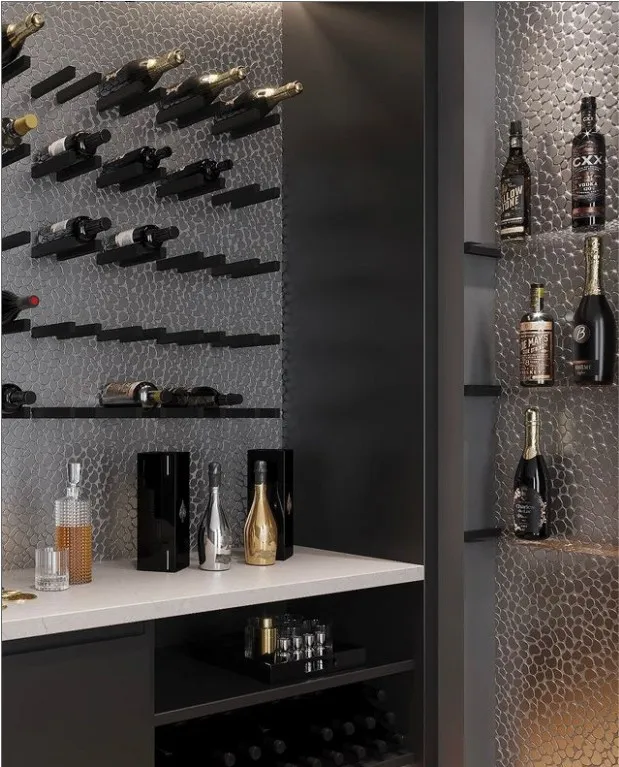 Metal pebble brings sexy texture to this bar