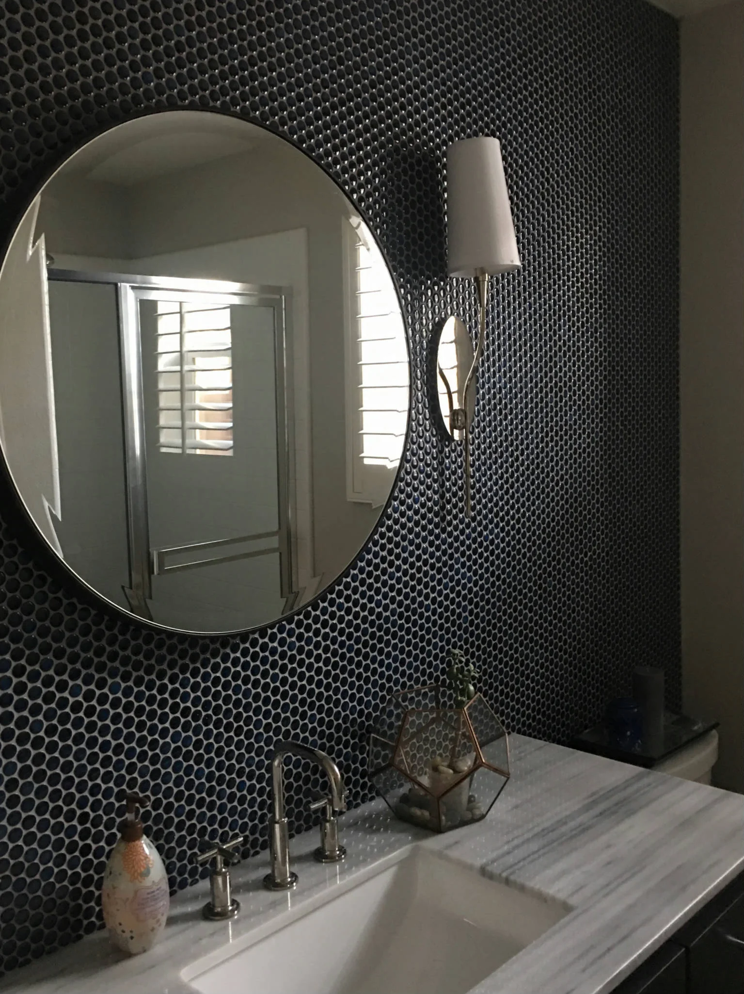 Adex Glossy Black Penny Round Mosaics Bathroom Backsplash