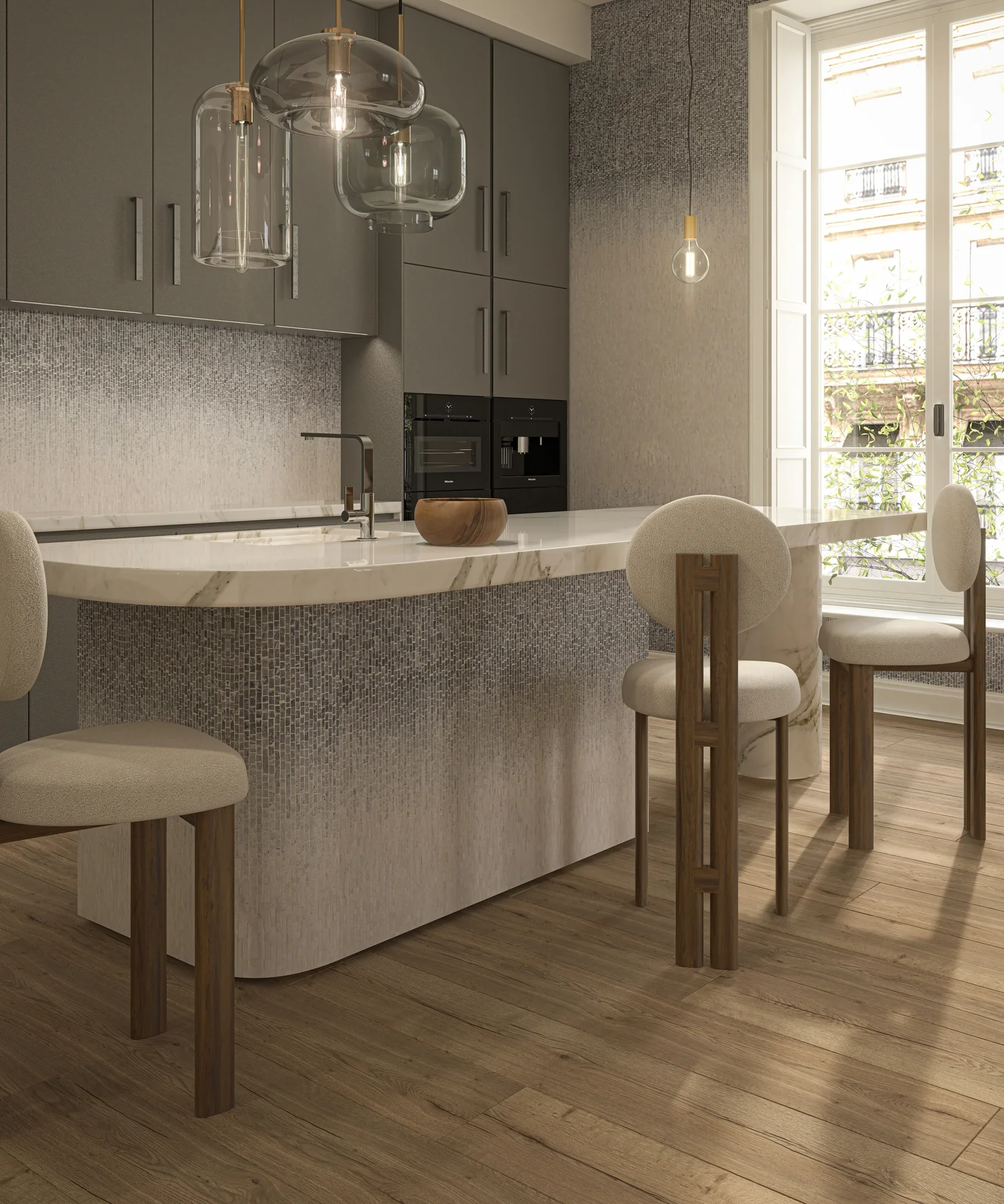 Artistic Tile Ombre Mountain Mist Mosaic Kitchen